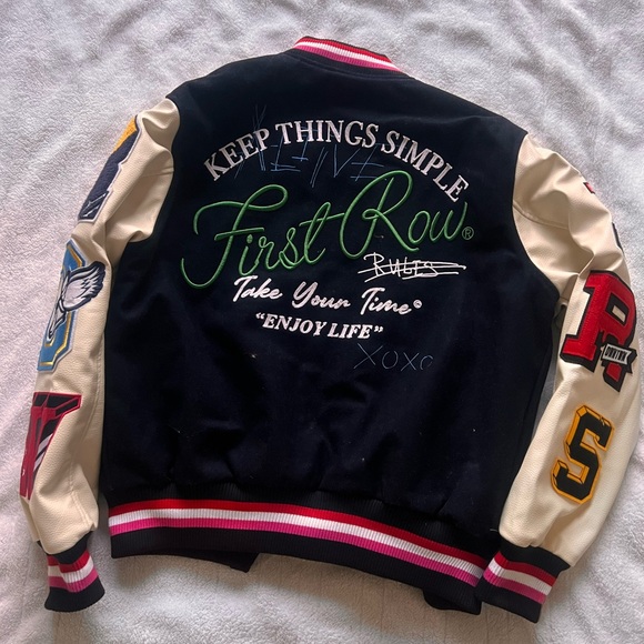 Trendy Black and Cream Patchwork Bomber Jacket - Picture 2 of 2